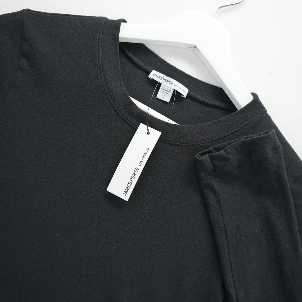 James Perse Los Angeles Black Long Sleeve Cropped Crew Neck T-Shirt Size 1